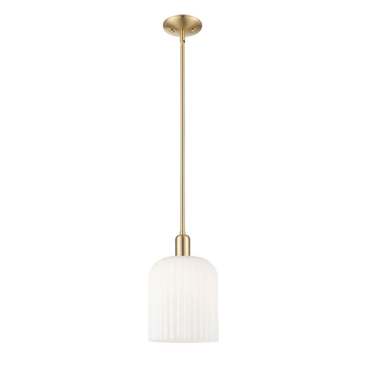 Innovations Bridal Veil 8in 1-Light Mini Pendant | Industrial Champagne Bronze Steel and Gloss White Ribbed Glass | Kitchen | Model 716-1S-CB-G559-8GWH