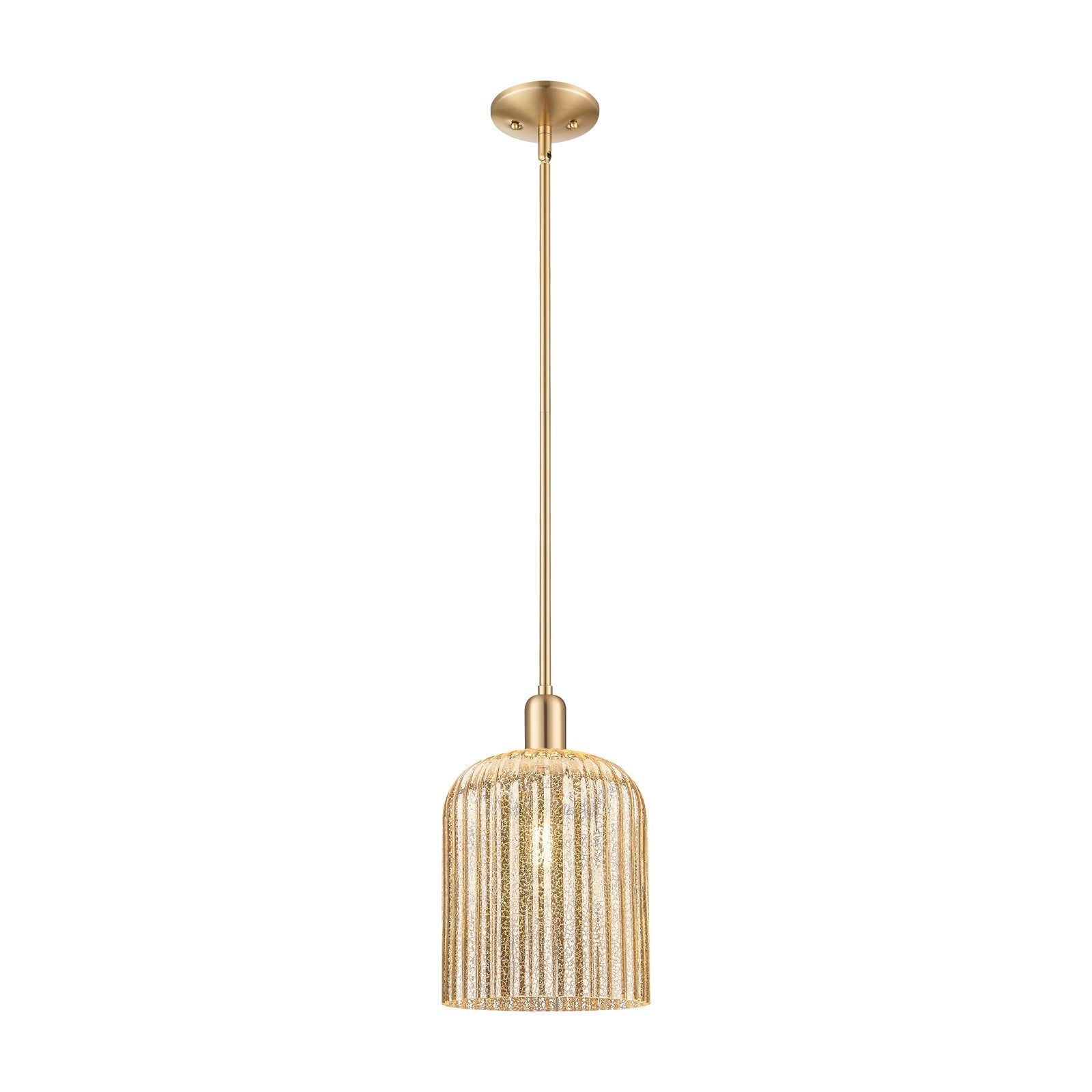 Innovations Bridal Veil 8in 1-Light Mini Pendant | Industrial Champagne Bronze Steel and Mercury Ribbed Glass | Kitchen Island | Model 716-1S-CB-G559-8ME