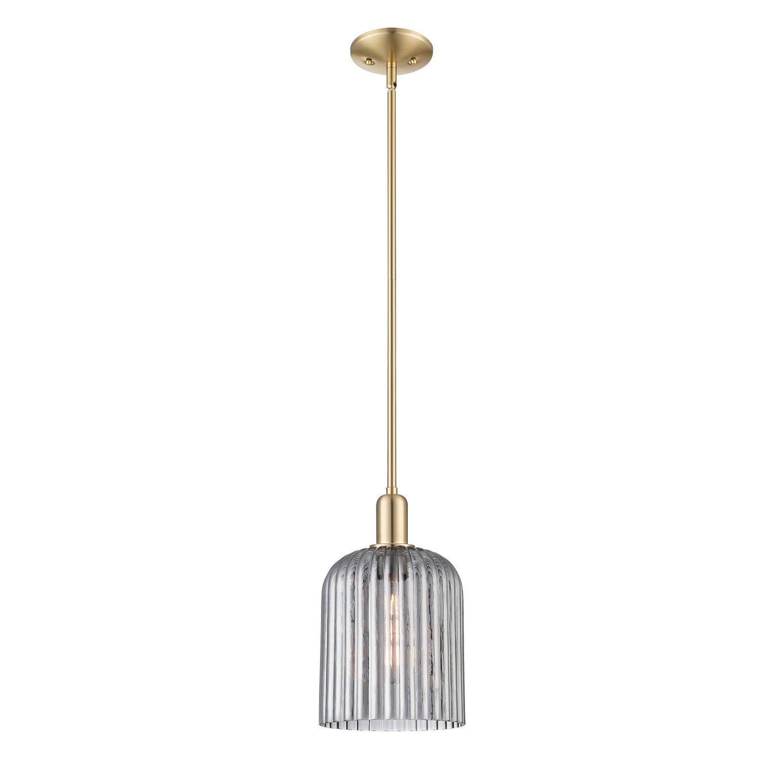 Innovations Bridal Veil 8in 1-Light Mini Pendant | Industrial Champagne Bronze Steel and Light Smoke Ribbed Glass | Kitchen | Model 716-1S-CB-G559-8SM