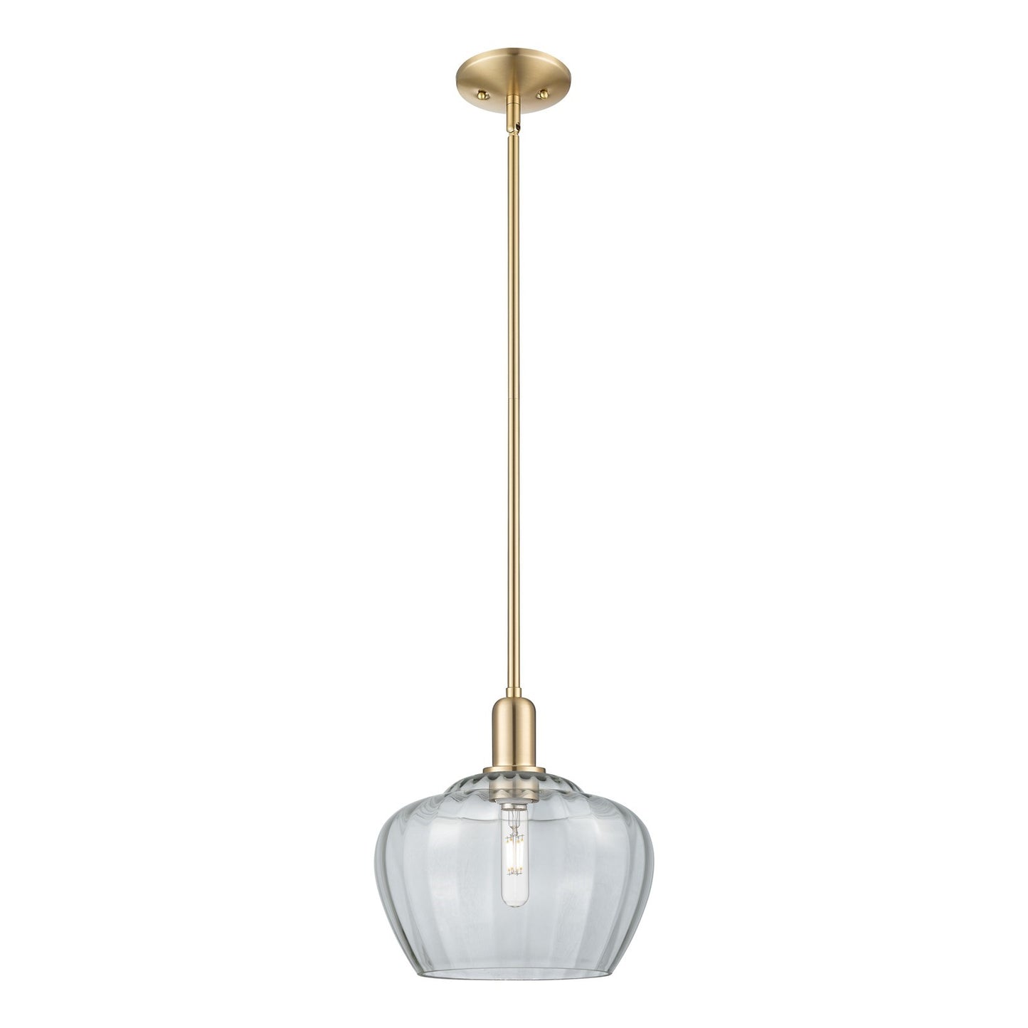 Innovations Fenton 11in 1-Light Mini Pendant | Industrial Champagne Bronze Steel and Clear Ribbed Glass | Kitchen Island & Dining | Model 716-1S-CB-G92-L