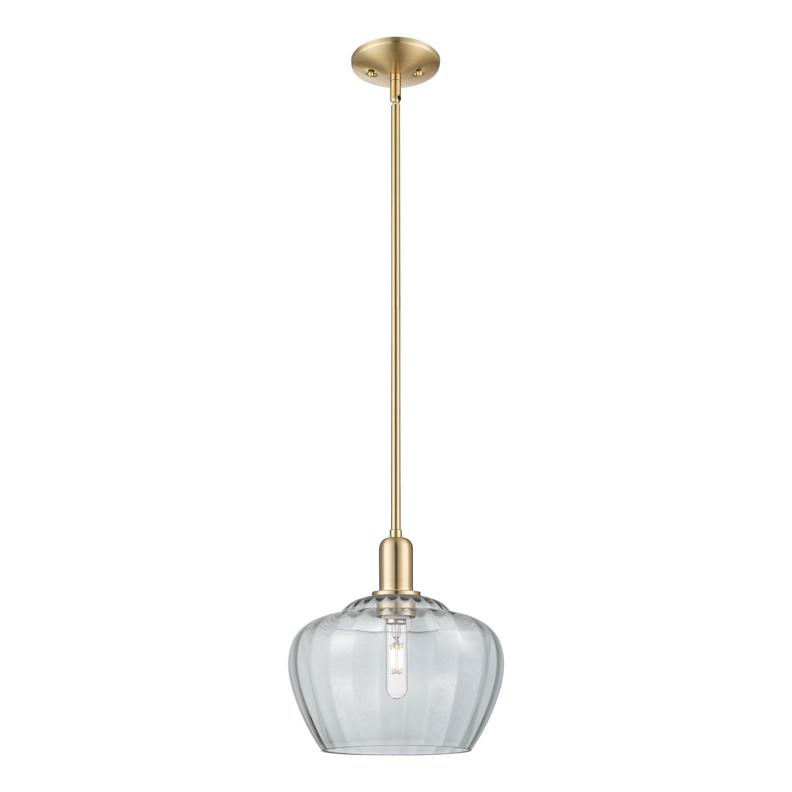 Innovations Fenton 11in 1-Light Mini Pendant | Industrial Champagne Bronze Steel and Clear Ribbed Glass | Kitchen Island & Dining | Model 716-1S-CB-G92-L