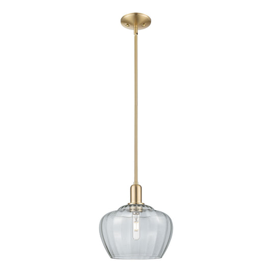 Innovations Fenton 11in 1-Light Mini Pendant | Industrial Champagne Bronze Steel and Clear Ribbed Glass | Kitchen Island & Dining | Model 716-1S-CB-G92-L