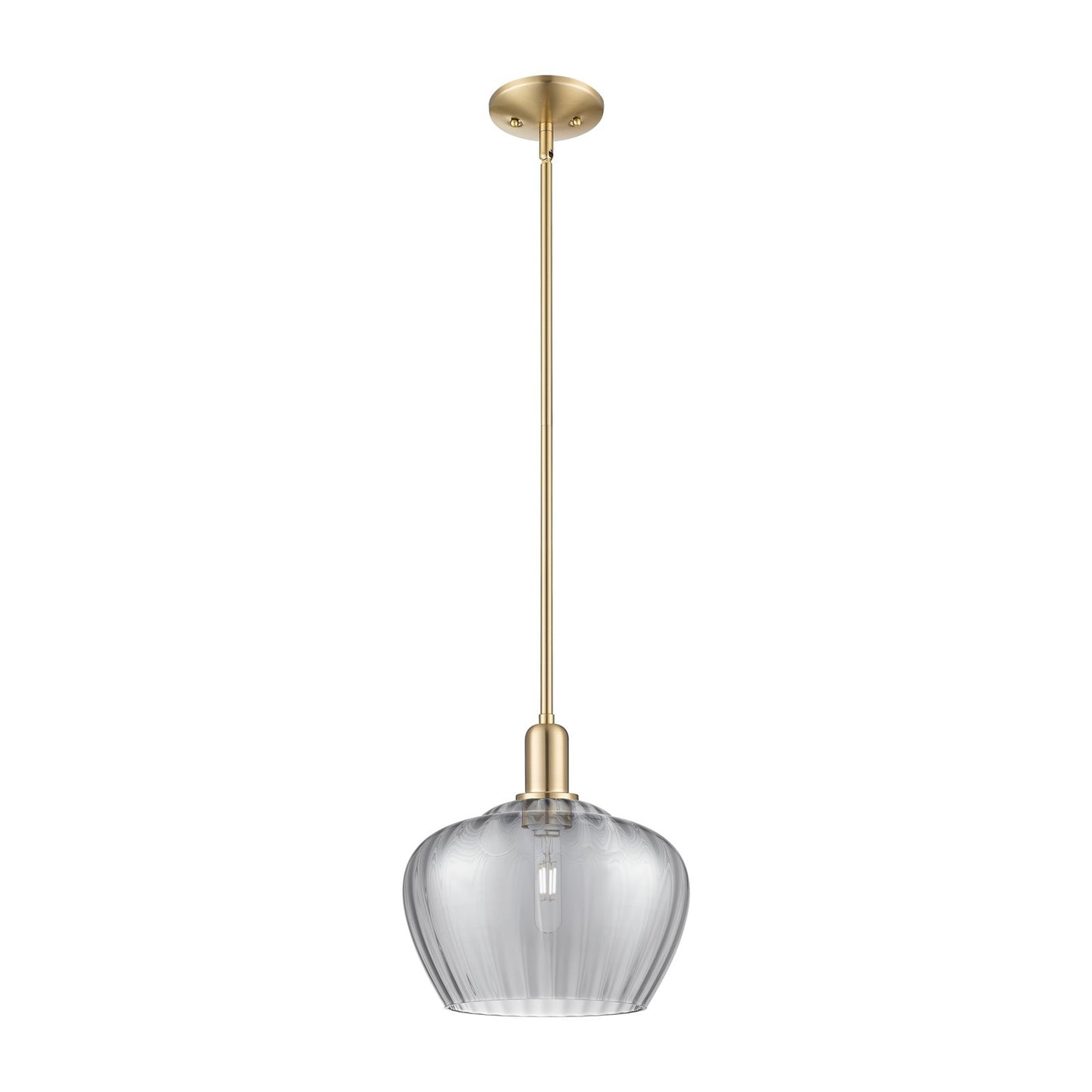Innovations Fenton 11in 1-Light Mini Pendant | Industrial Champagne Bronze Steel and Light Smoke Ribbed Glass | Kitchen Island & | Model 716-1S-CB-G93-L