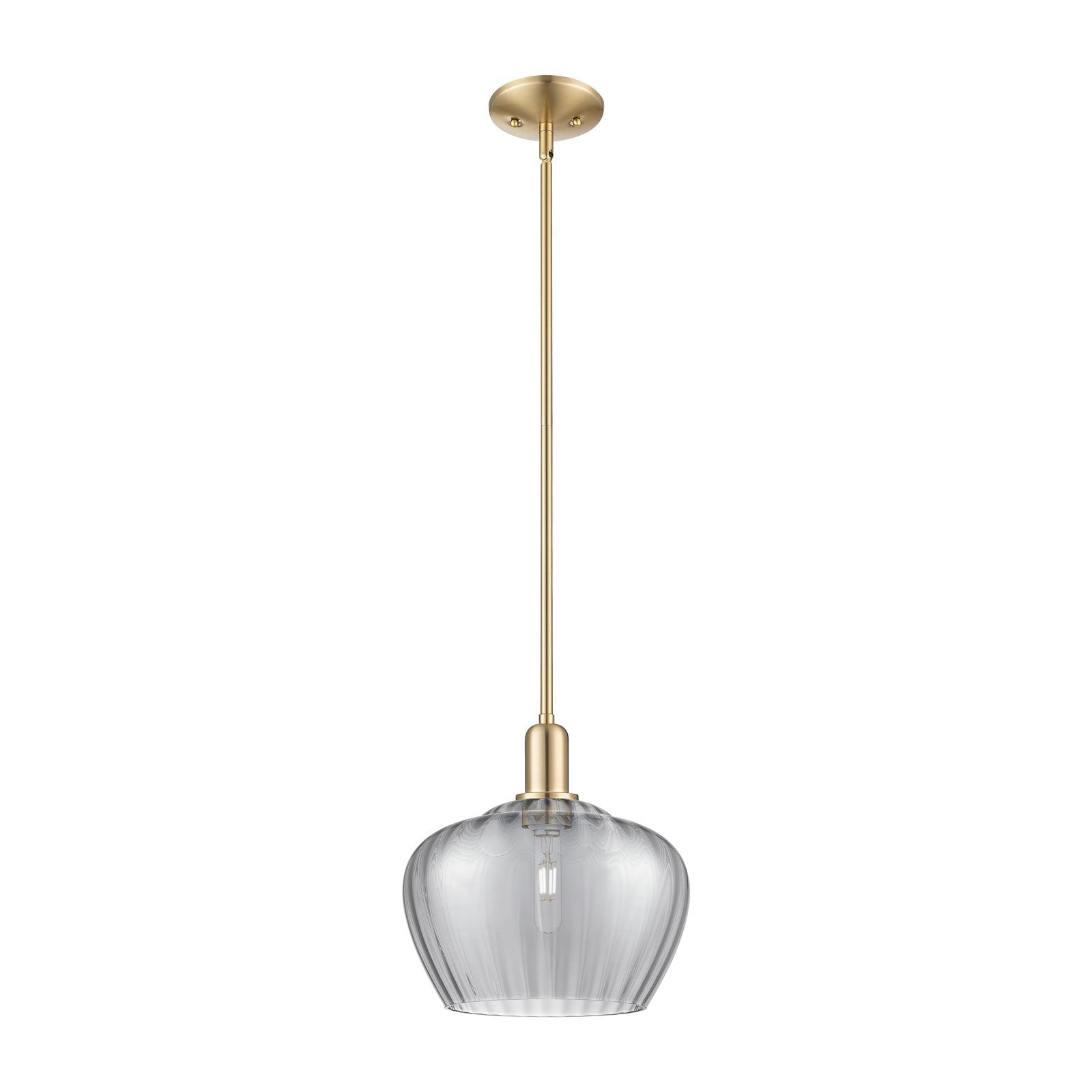 Innovations Fenton 11in 1-Light Mini Pendant | Industrial Champagne Bronze Steel and Light Smoke Ribbed Glass | Kitchen Island & | Model 716-1S-CB-G93-L
