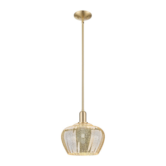 Innovations Fenton 11in 1-Light Mini Pendant | Industrial Champagne Bronze Steel and Mercury Ribbed Glass | Kitchen Island & | Model 716-1S-CB-G96-L