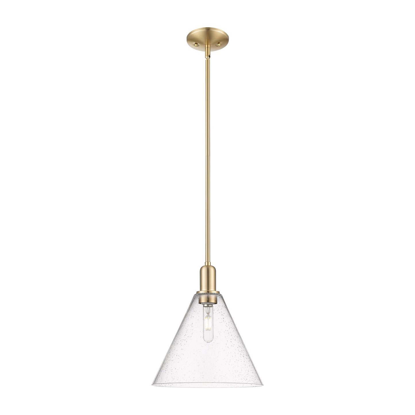 Innovations Berkshire Glass 12in 1-Light Mini Pendant | Industrial Champagne Bronze Steel and Seedy Cone Glass | Kitchen Island | Model 716-1S-CB-GBC-124