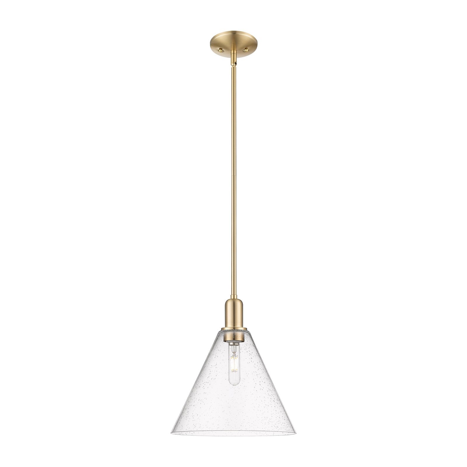Innovations Berkshire Glass 12in 1-Light Mini Pendant | Industrial Champagne Bronze Steel and Seedy Cone Glass | Kitchen Island | Model 716-1S-CB-GBC-124