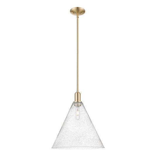 Innovations Berkshire Glass 16in 1-Light Mini Pendant | Industrial Champagne Bronze Steel and Seedy Glass | Kitchen Island & | Model 716-1S-CB-GBC-164