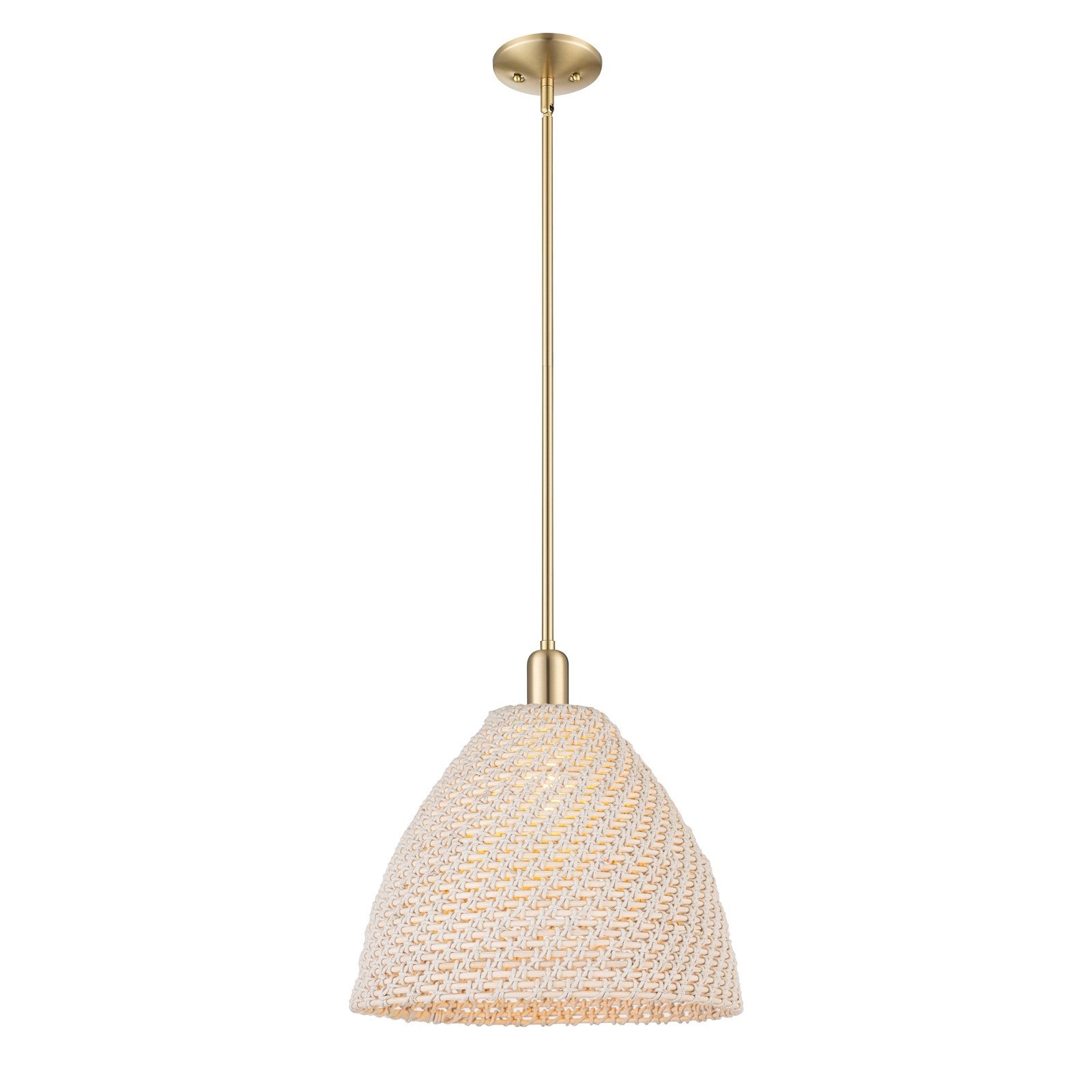 Innovations Bristol Natural 16in 1-Light Mini Pendant | Farmhouse Champagne Bronze Steel and Natural Fiber Dome Shade | Model 716-1S-CB-NBD-16-NAT