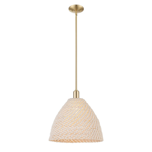 Innovations Bristol Natural 16in 1-Light Mini Pendant | Farmhouse Champagne Bronze Steel and Natural Fiber Dome Shade | Model 716-1S-CB-NBD-16-NAT
