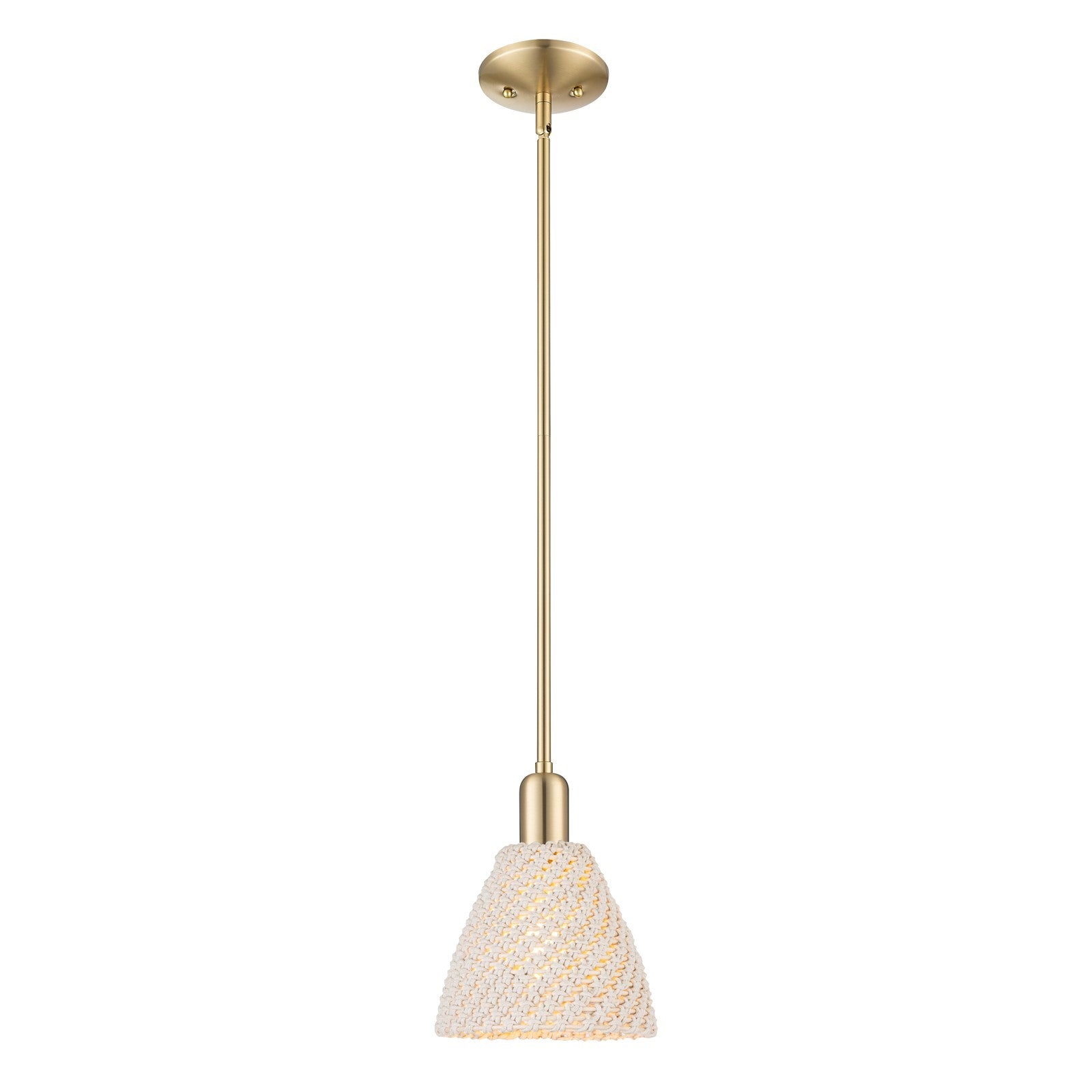 Innovations Bristol Natural 7.5in 1-Light Mini Pendant | Farmhouse Champagne Bronze Steel and Natural Fiber Dome Shade | Model 716-1S-CB-NBD-75-NAT