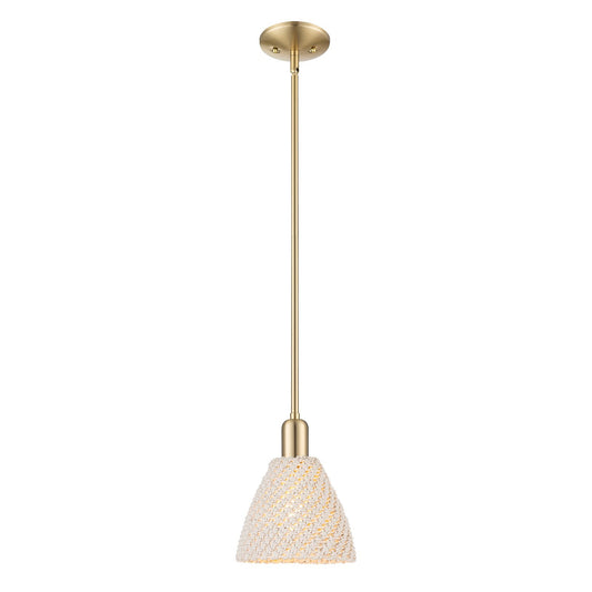 Innovations Bristol Natural 7.5in 1-Light Mini Pendant | Farmhouse Champagne Bronze Steel and Natural Fiber Dome Shade | Model 716-1S-CB-NBD-75-NAT