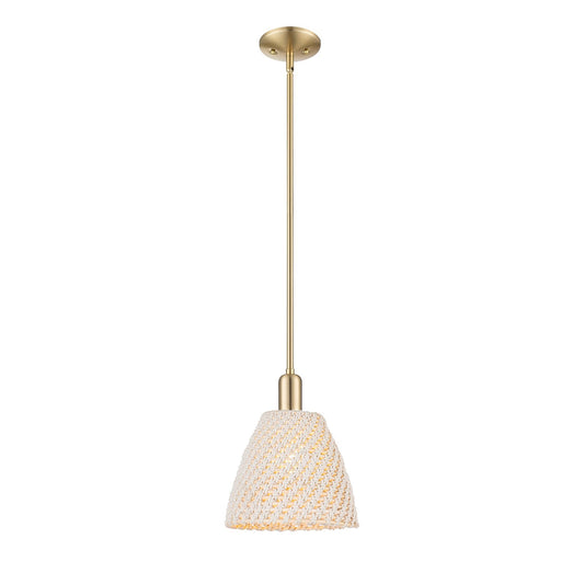 Innovations Bristol Natural 9in 1-Light Mini Pendant | Farmhouse Champagne Bronze Steel and Natural Fiber Shade | Kitchen | Model 716-1S-CB-NBD-9-NAT