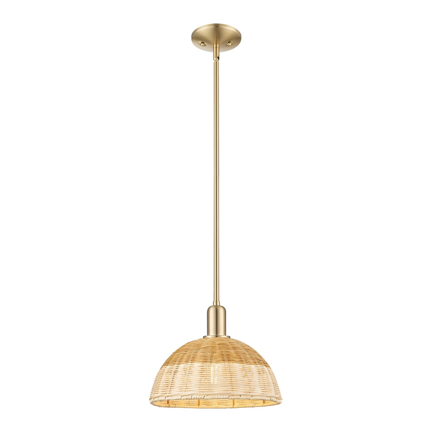 Innovations Natural Ballston Dome 12in 1-Light Mini Pendant | Farmhouse Champagne Bronze Steel and Natural Fiber Dome Shade | Model 716-1S-CB-NBD2-12-NAT