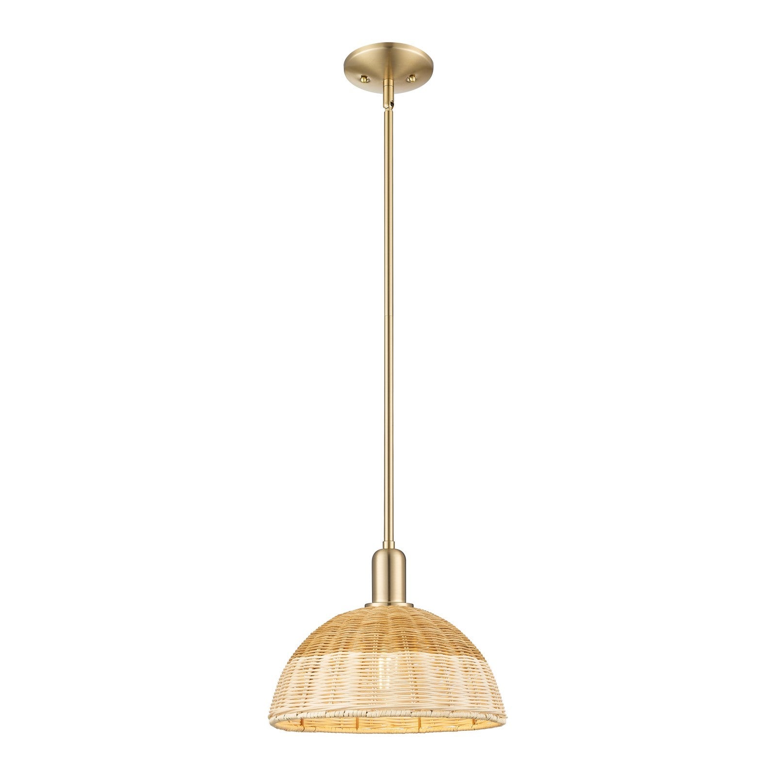 Innovations Natural Ballston Dome 12in 1-Light Mini Pendant | Farmhouse Champagne Bronze Steel and Natural Fiber Dome Shade | Model 716-1S-CB-NBD2-12-NAT