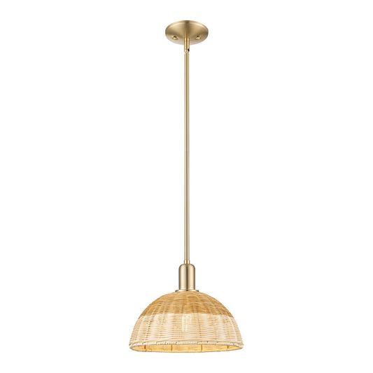 Innovations Natural Ballston Dome 12in 1-Light Mini Pendant | Farmhouse Champagne Bronze Steel and Natural Fiber Dome Shade | Model 716-1S-CB-NBD2-12-NAT