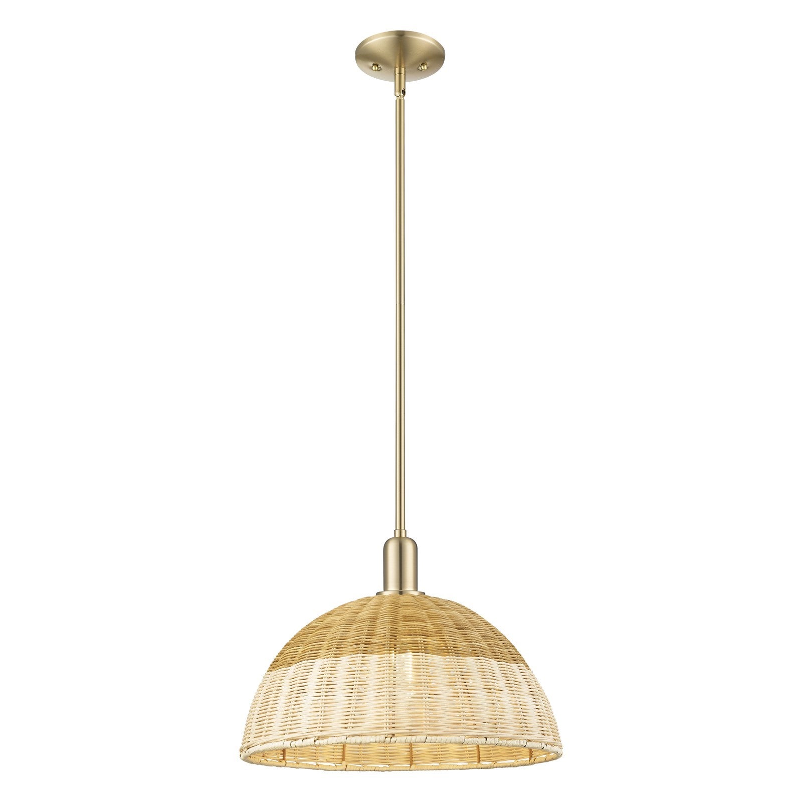 Innovations Natural Ballston Dome 16in 1-Light Mini Pendant | Farmhouse Champagne Bronze Steel and Natural Fiber Dome Shade | Model 716-1S-CB-NBD2-16-NAT