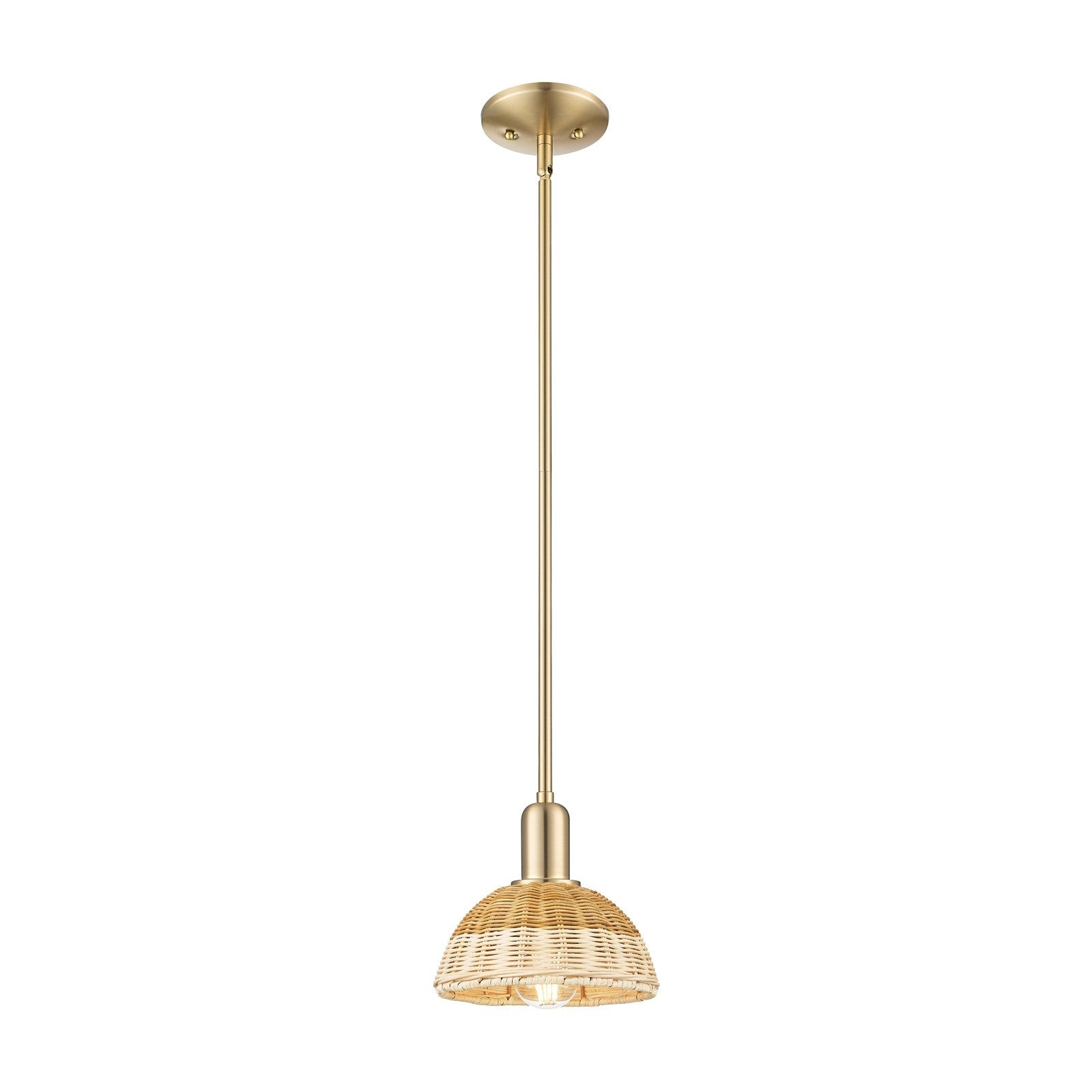 Innovations Natural Ballston Dome 7.5in 1-Light Mini Pendant | Farmhouse Champagne Bronze Steel and Natural Fiber | Model 716-1S-CB-NBD2-75-NAT
