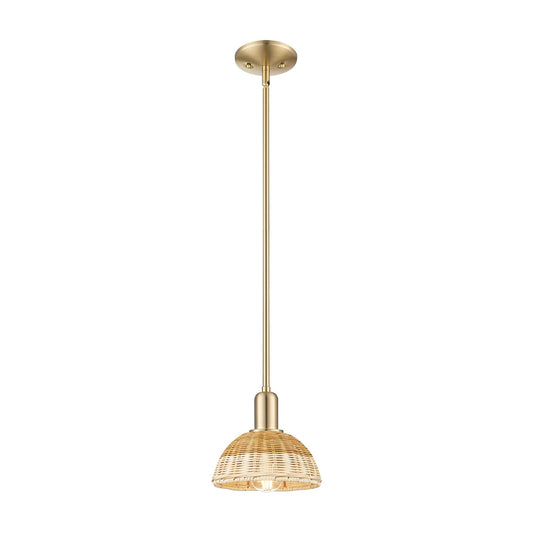 Innovations Natural Ballston Dome 7.5in 1-Light Mini Pendant | Farmhouse Champagne Bronze Steel and Natural Fiber | Model 716-1S-CB-NBD2-75-NAT