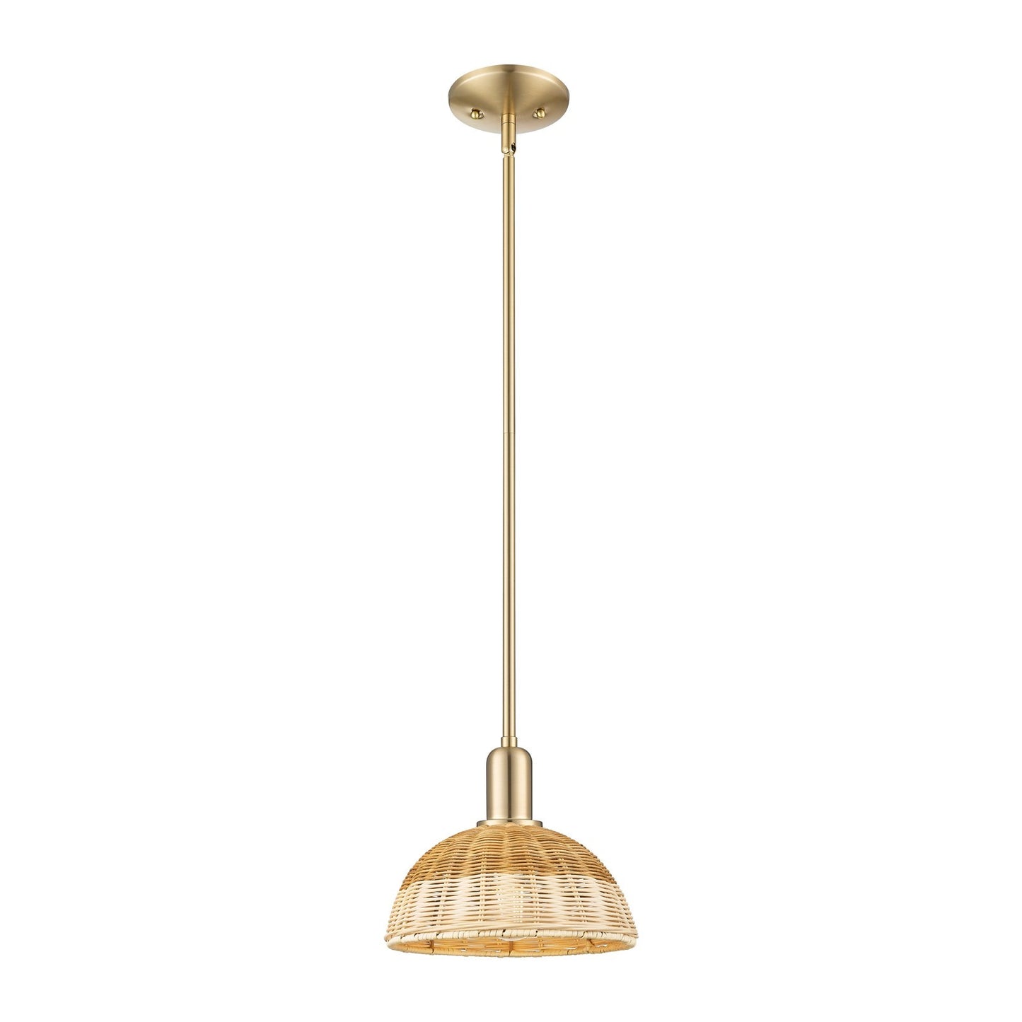 Innovations Natural Ballston Dome 9in 1-Light Mini Pendant | Farmhouse Champagne Bronze Steel and Natural Fiber Basketweave | Model 716-1S-CB-NBD2-9-NAT