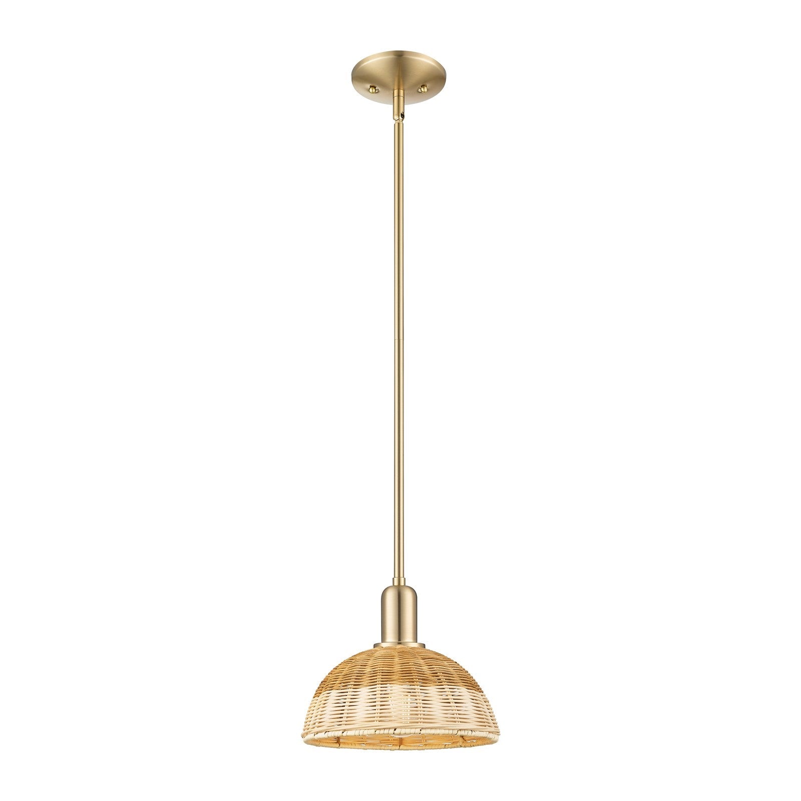 Innovations Natural Ballston Dome 9in 1-Light Mini Pendant | Farmhouse Champagne Bronze Steel and Natural Fiber Basketweave | Model 716-1S-CB-NBD2-9-NAT