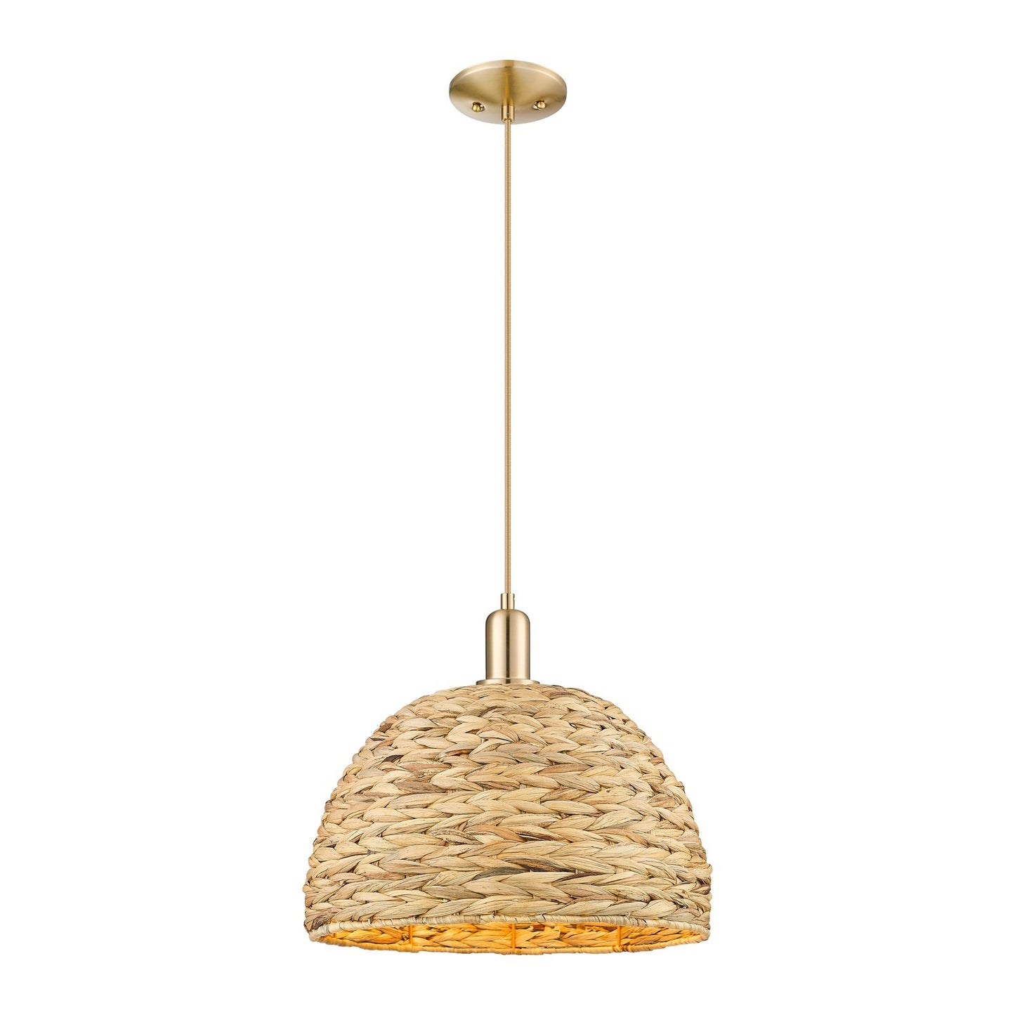 Innovations Woven Rattan 16in 1-Light Mini Pendant | Industrial Champagne Bronze Steel and Natural Fiber Dome Shade | Kitchen | Model 716-1S-CB-RBD-16-NAT