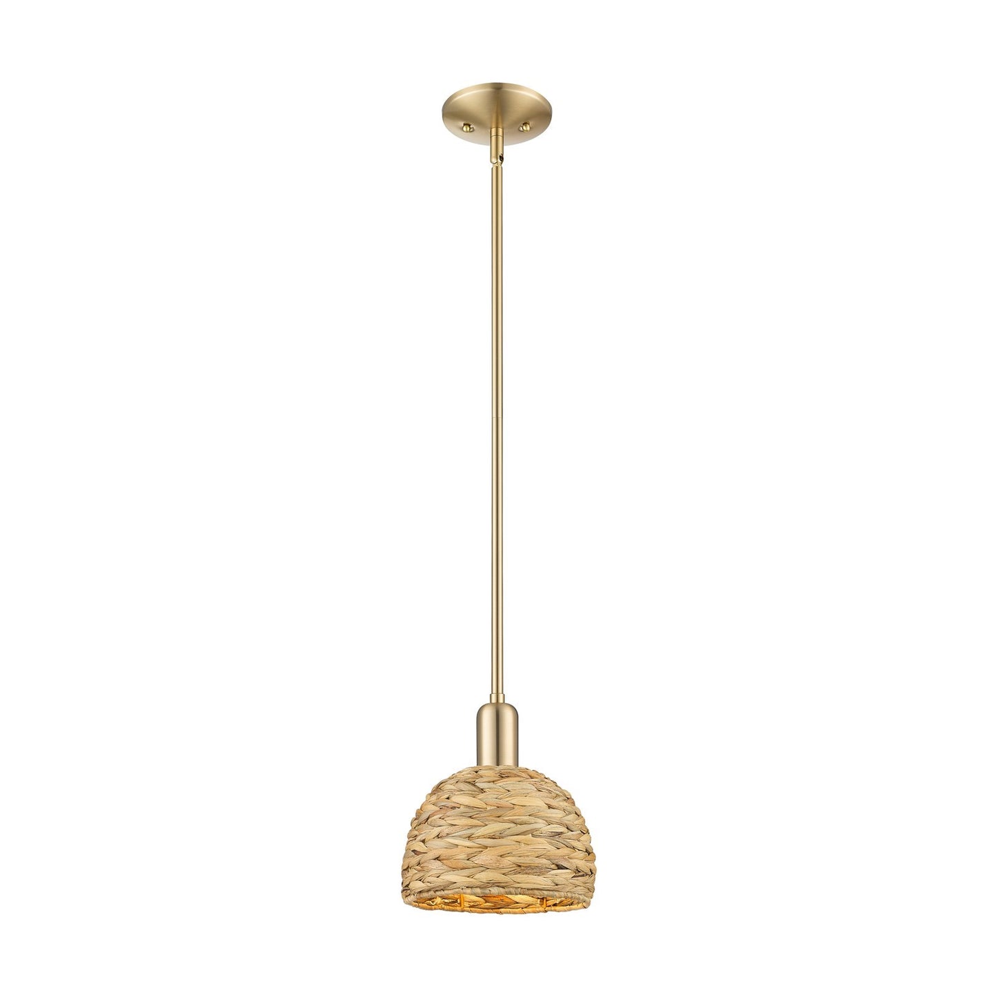 Innovations Woven Rattan 8in 1-Light Mini Pendant | Industrial Champagne Bronze Steel and Natural Fiber Dome Shade | Kitchen | Model 716-1S-CB-RBD-8-NAT