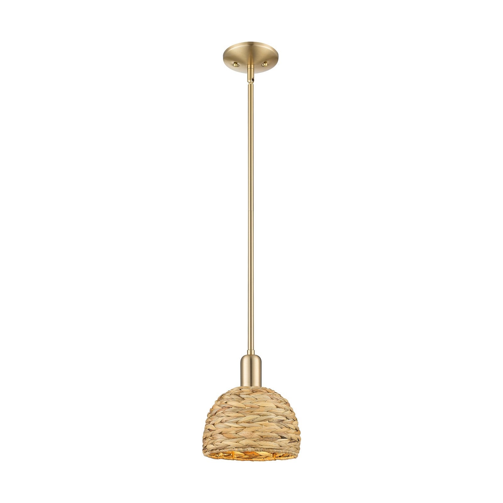 Innovations Woven Rattan 8in 1-Light Mini Pendant | Industrial Champagne Bronze Steel and Natural Fiber Dome Shade | Kitchen | Model 716-1S-CB-RBD-8-NAT