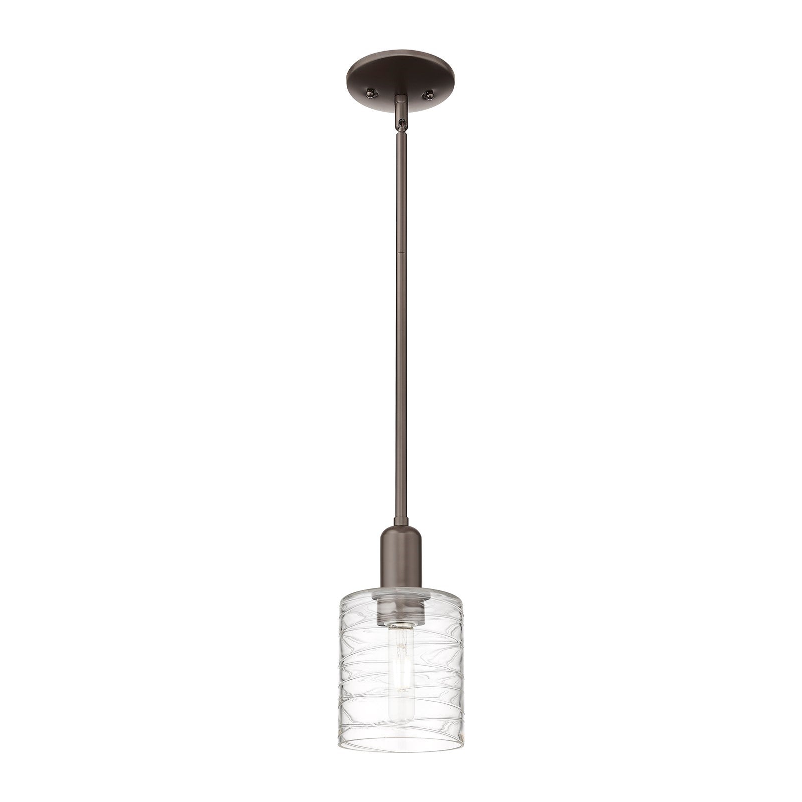 Innovations Cobbleskill 5in 1-Light Mini Pendant | Industrial Oil Rubbed Bronze and Deco Swirl Glass | Kitchen Island | 5 x 9.62 in | Model 716-1S-OB-G1113