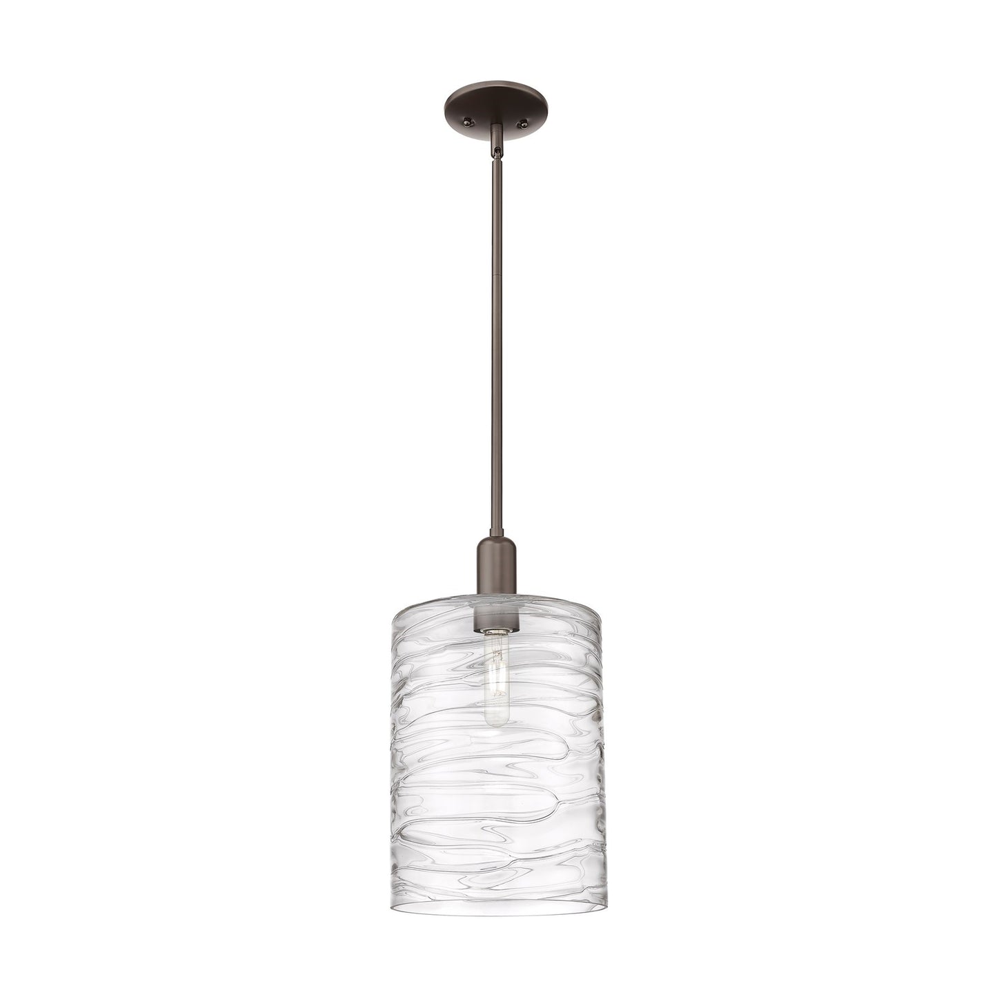 Innovations Cobbleskill 9in 1-Light Mini Pendant | Industrial Oil Rubbed Bronze Steel and Deco Swirl Glass | Kitchen Island & | Model 716-1S-OB-G1113-L