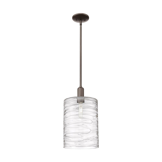 Innovations Cobbleskill 9in 1-Light Mini Pendant | Industrial Oil Rubbed Bronze Steel and Deco Swirl Glass | Kitchen Island & | Model 716-1S-OB-G1113-L