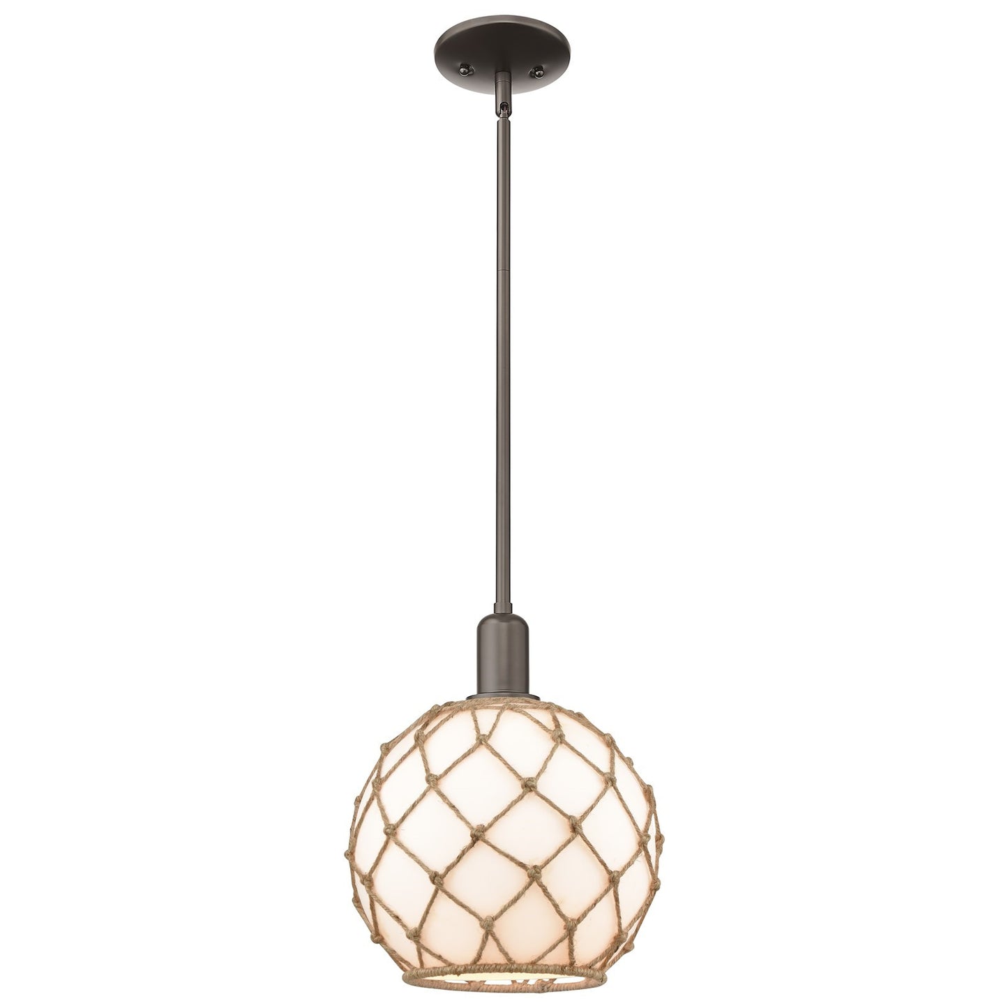 Innovations Farmhouse Rope 10in 1-Light Mini Pendant | Industrial Oil Rubbed Bronze Steel and Matte White Glass with Rope | Model 716-1S-OB-G121-10RB