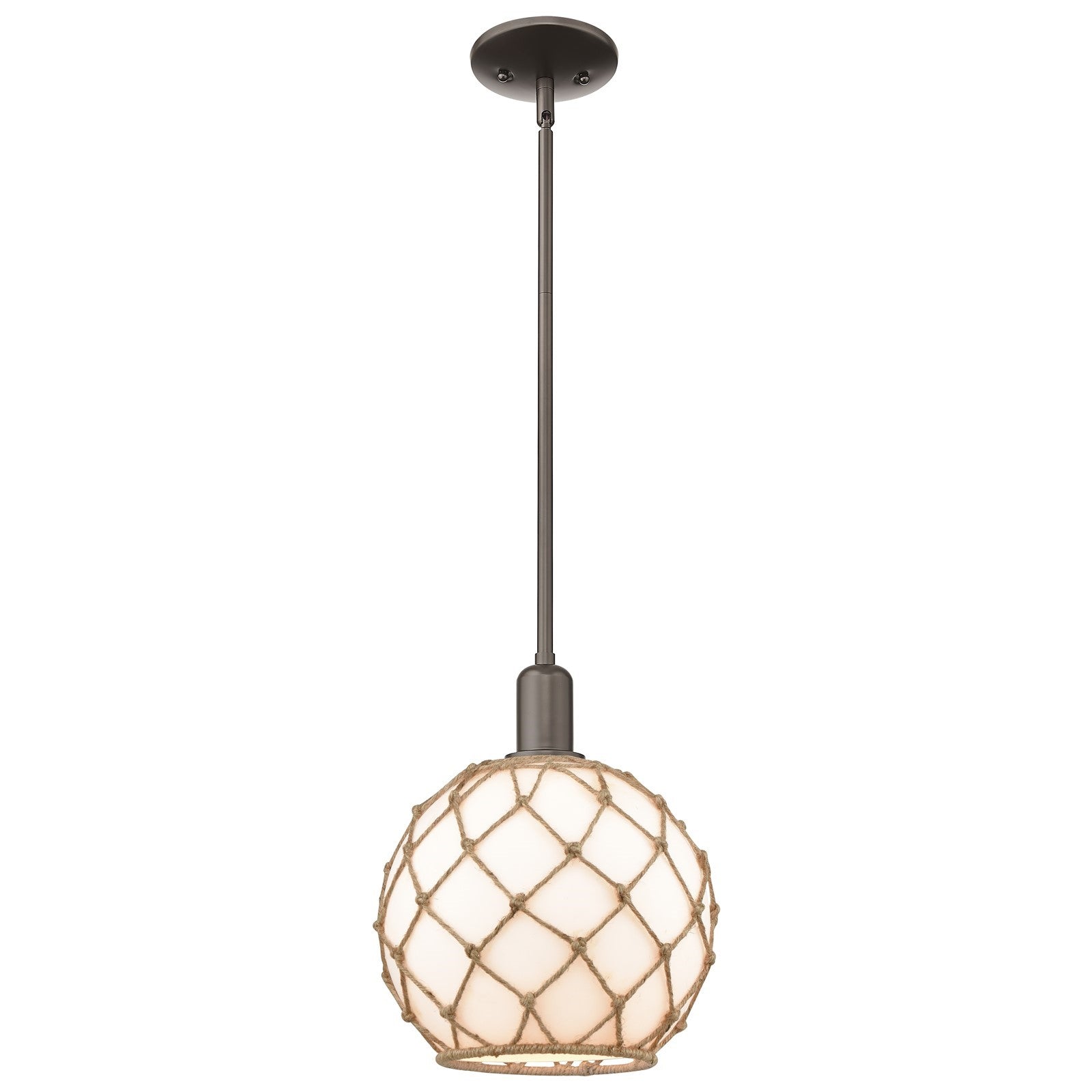 Innovations Farmhouse Rope 10in 1-Light Mini Pendant | Industrial Oil Rubbed Bronze Steel and Matte White Glass with Rope | Model 716-1S-OB-G121-10RB
