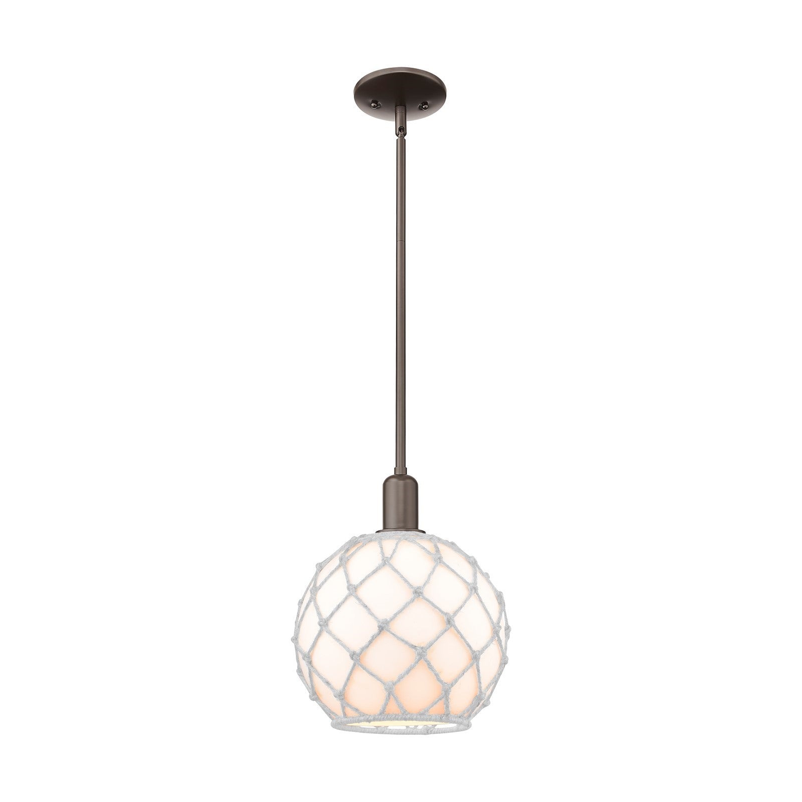 Innovations Farmhouse Rope 10in 1-Light Mini Pendant | Industrial Oil Rubbed Bronze and White Glass Rope Shade | Kitchen | Model 716-1S-OB-G121-10RW