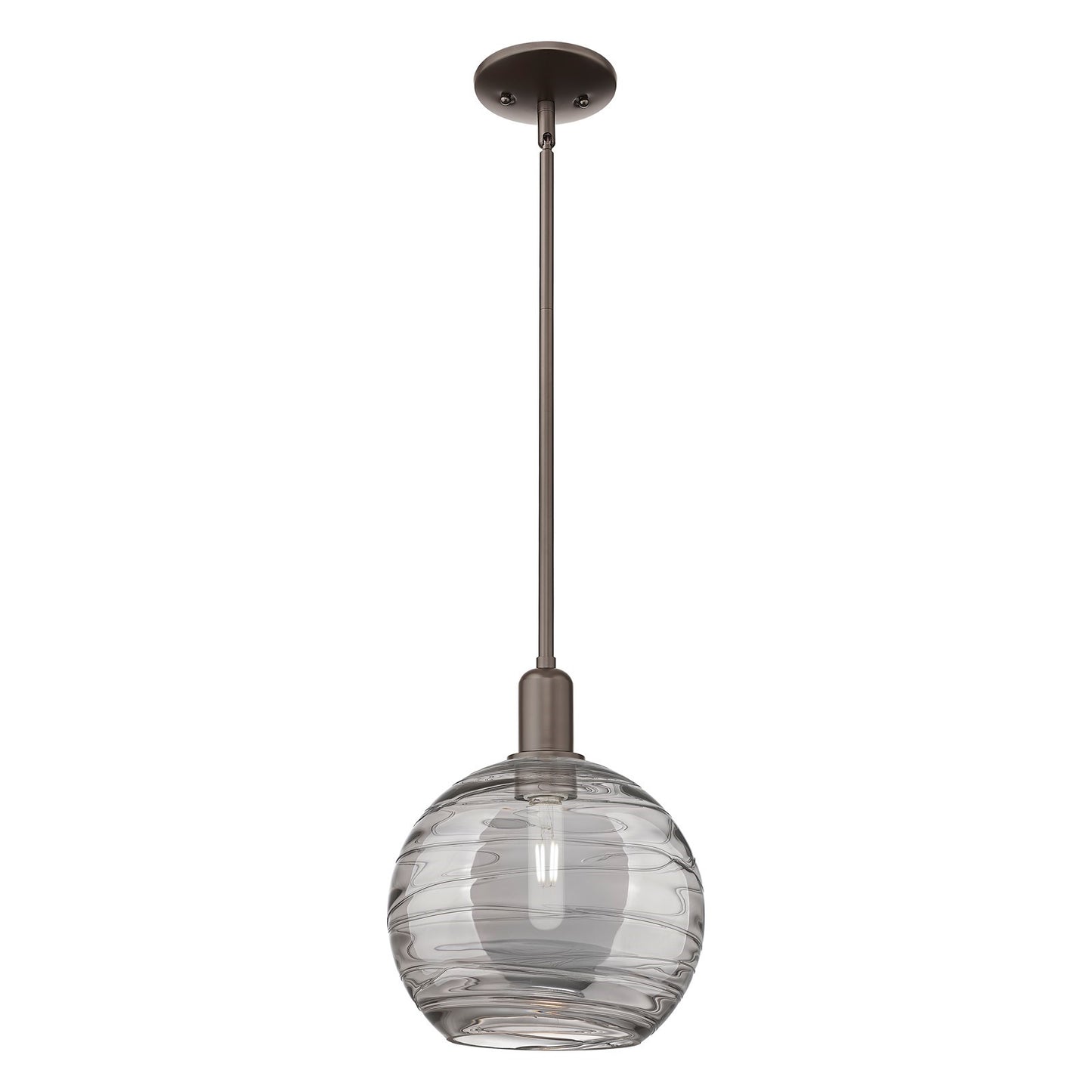 Innovations Athens Deco Swirl 10in 1-Light Mini Pendant | Industrial Oil Rubbed Bronze Steel and Light Smoke Glass | Kitchen | Model 716-1S-OB-G1213-10SM