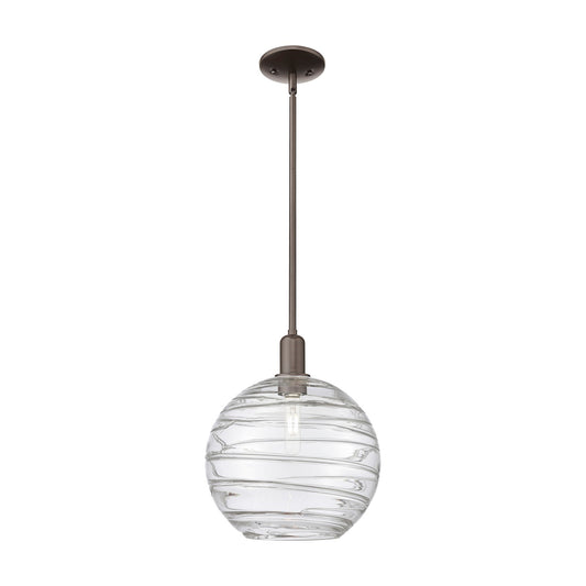 Innovations Athens Deco Swirl 12in 1-Light Mini Pendant | Industrial Oil Rubbed Bronze Steel and Clear Deco Swirl Glass | Model 716-1S-OB-G1213-12CL