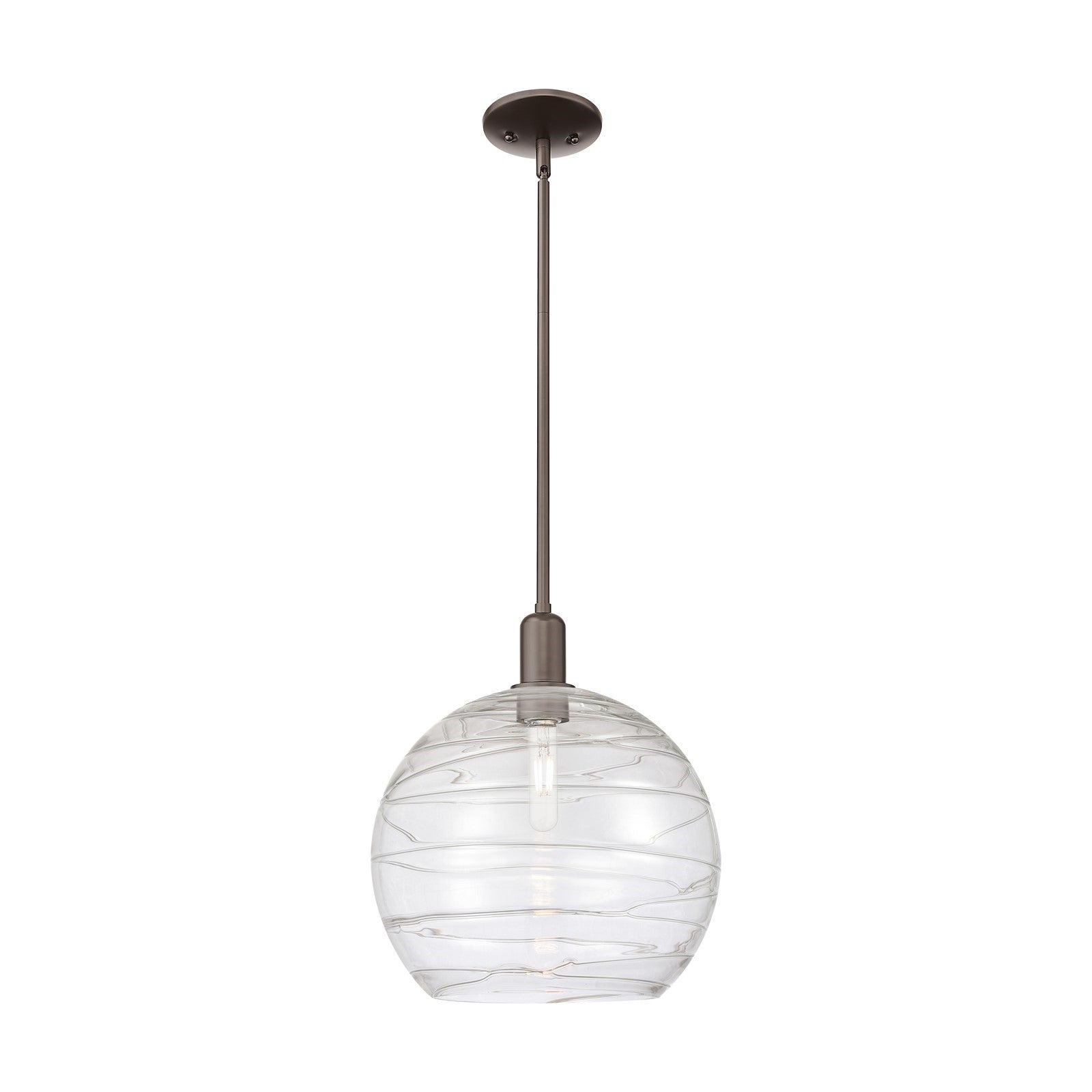 Innovations Athens Deco Swirl 14in 1-Light Mini Pendant | Industrial Oil Rubbed Bronze and Clear Deco Swirl Glass | Kitchen | Model 716-1S-OB-G1213-14CL
