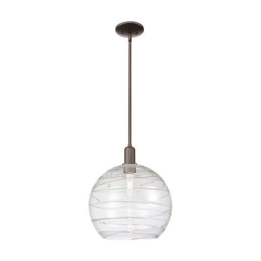Innovations Athens Deco Swirl 14in 1-Light Mini Pendant | Industrial Oil Rubbed Bronze and Clear Deco Swirl Glass | Kitchen | Model 716-1S-OB-G1213-14CL
