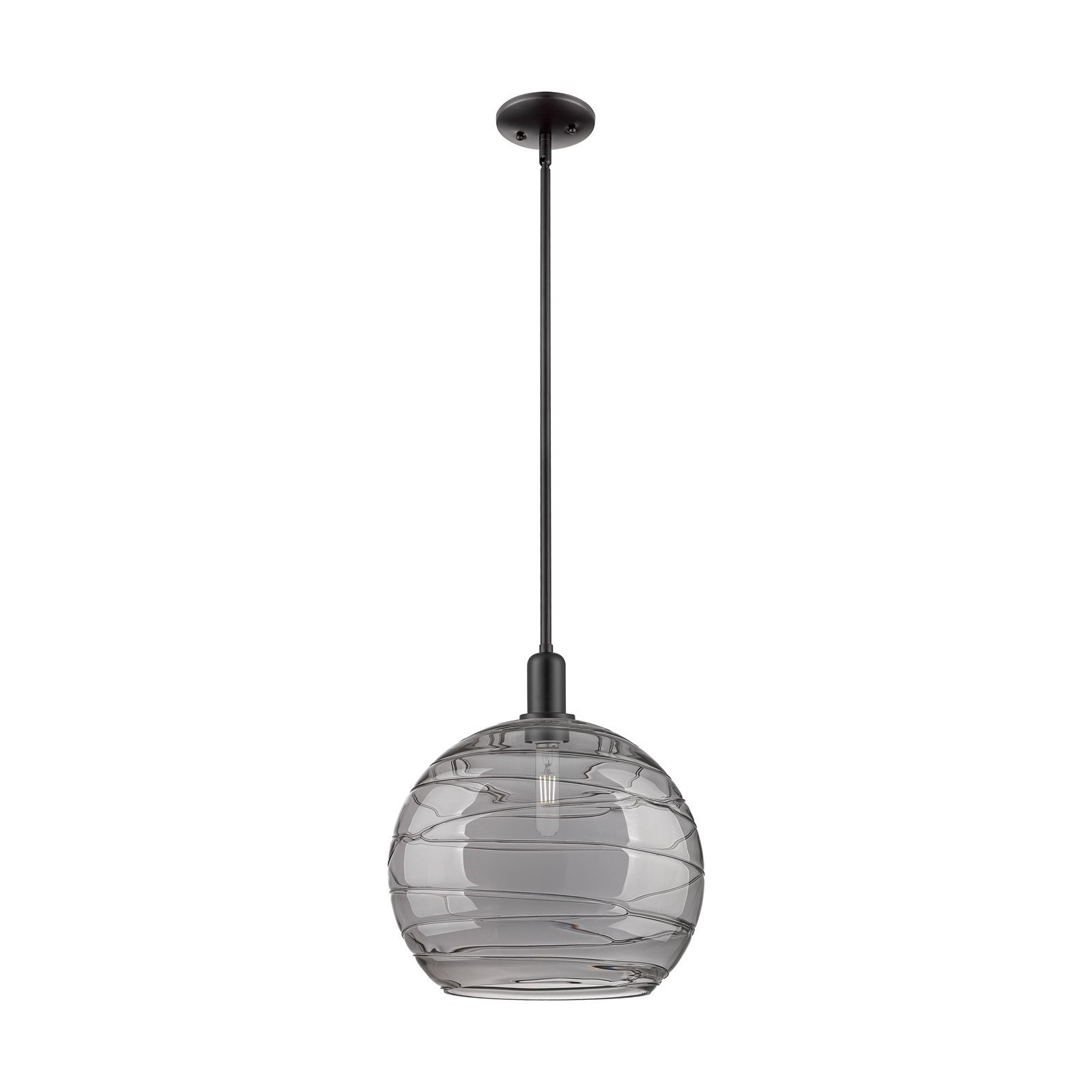 Innovations Athens Deco Swirl 14in 1-Light Mini Pendant | Industrial Oil Rubbed Bronze and Light Smoke Glass | Kitchen Island | Model 716-1S-OB-G1213-14SM