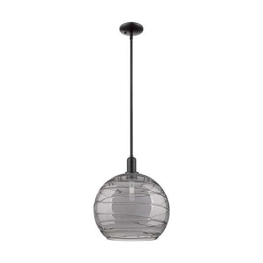 Innovations Athens Deco Swirl 14in 1-Light Mini Pendant | Industrial Oil Rubbed Bronze and Light Smoke Glass | Kitchen Island | Model 716-1S-OB-G1213-14SM