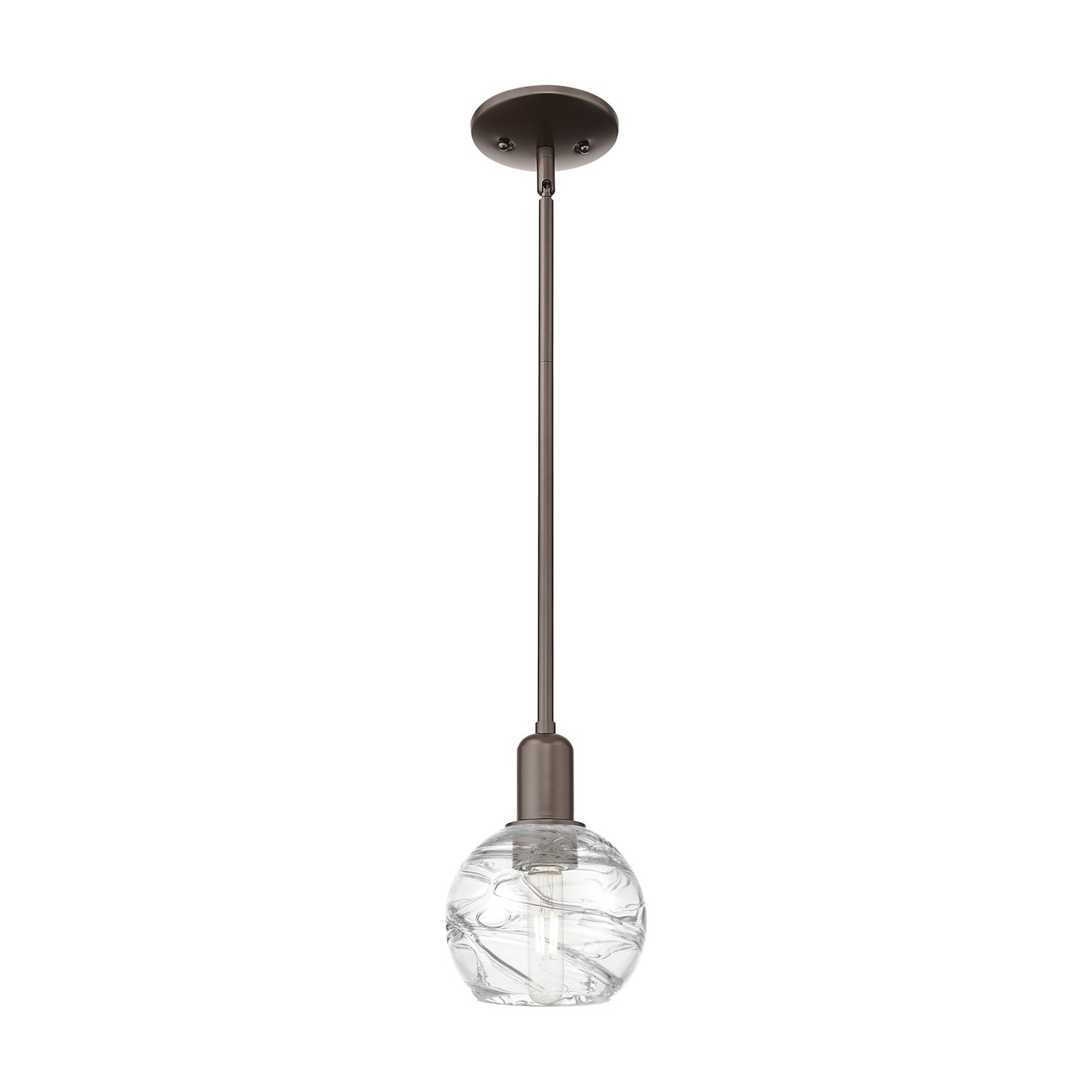 Innovations Athens Deco Swirl 6in 1-Light Mini Pendant | Industrial Oil Rubbed Bronze Steel and Clear Deco Swirl Glass | Model 716-1S-OB-G1213-6CL