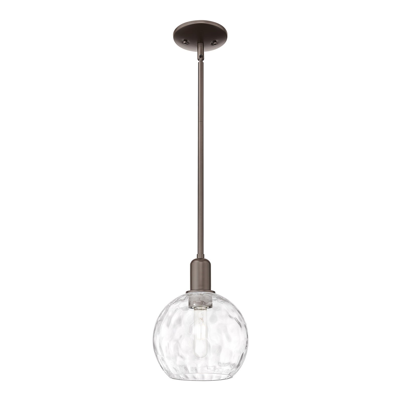 Innovations Athens Water Glass 8in 1-Light Mini Pendant | Industrial Oil Rubbed Bronze Steel and Clear Glass | Kitchen Island & | Model 716-1S-OB-G1215-8