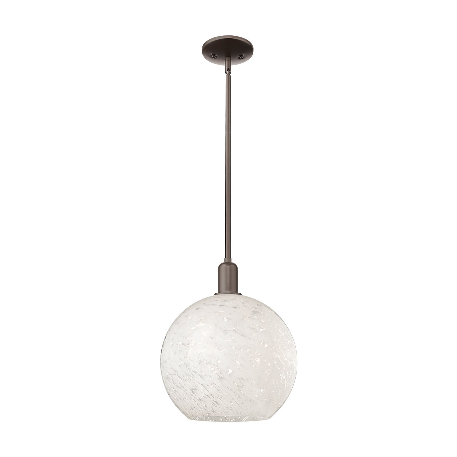 Innovations Lighting White Mouchette 12in 1-Light Mini Pendant | Industrial Oil Rubbed Bronze and White Mouchette Glass | Model 716-1S-OB-G1216-12WM