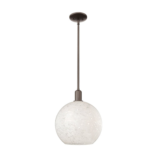 Innovations Lighting White Mouchette 12in 1-Light Mini Pendant | Industrial Oil Rubbed Bronze and White Mouchette Glass | Model 716-1S-OB-G1216-12WM