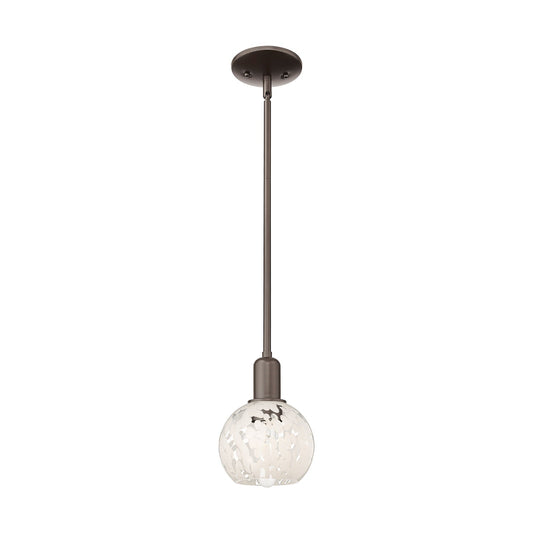Innovations Lighting Arcadia 6in 1-Light Mini Pendant | Industrial Oil Rubbed Bronze and White Mouchette Glass | Kitchen | Model 716-1S-OB-G1216-6WM