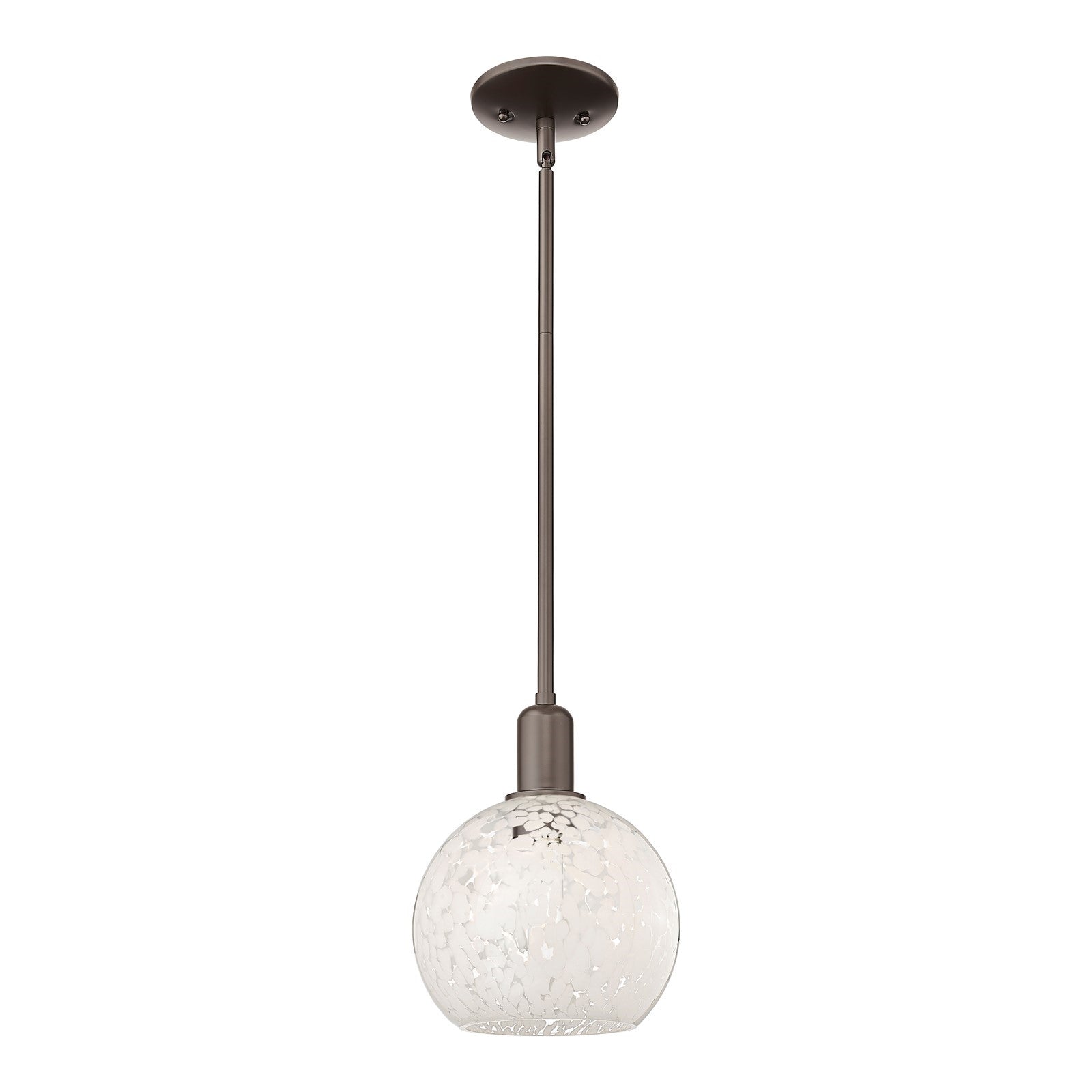 Innovations Lighting White Mouchette 8in 1-Light Mini Pendant | Industrial Oil Rubbed Bronze Steel and White Mouchette Glass | Model 716-1S-OB-G1216-8WM