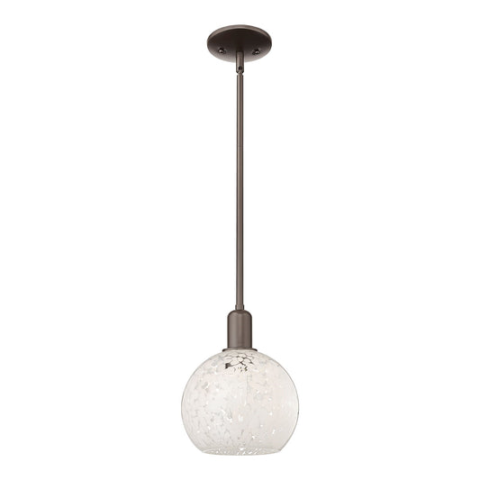 Innovations Lighting White Mouchette 8in 1-Light Mini Pendant | Industrial Oil Rubbed Bronze Steel and White Mouchette Glass | Model 716-1S-OB-G1216-8WM