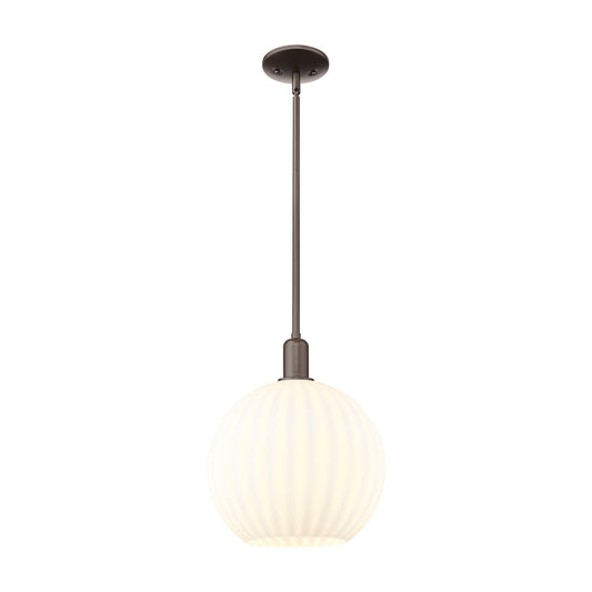 Innovations Lighting White Venetian 12in 1-Light Mini Pendant | Industrial Oil Rubbed Bronze and White Venetian Glass | Model 716-1S-OB-G1217-12WV