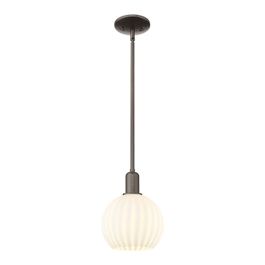 Innovations Lighting Arcadia 8in 1-Light Mini Pendant | Industrial Oil Rubbed Bronze and White Venetian Glass | Kitchen Island | Model 716-1S-OB-G1217-8WV