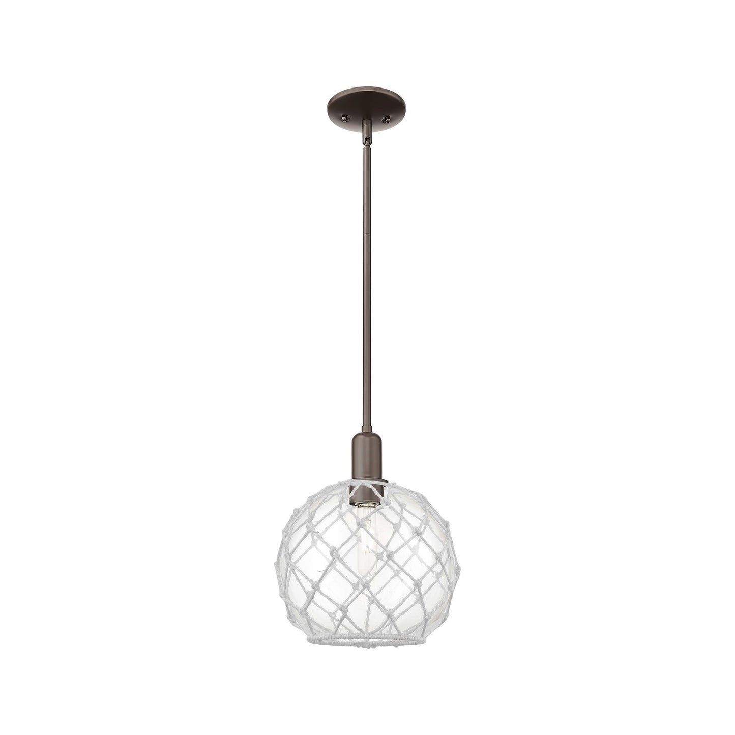 Innovations Farmhouse Rope 10in 1-Light Mini Pendant | Industrial Oil Rubbed Bronze Steel and Clear Glass with White Rope | Model 716-1S-OB-G122-10RW